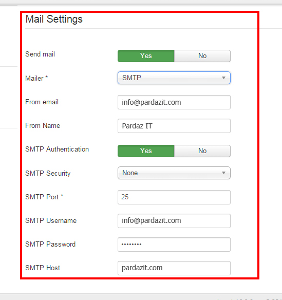 تنظیم ارسال ایمیل در جوملا با SMTP