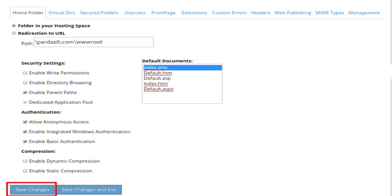 آموزش تنظیم Default Document در WebsitePanel