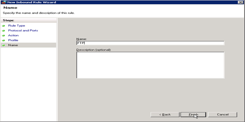 تنظیمات فایروال FTP در ویندوز سرور 2008