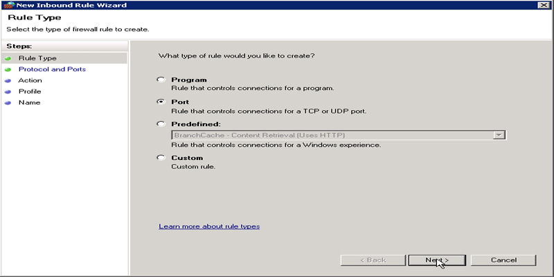 تنظیمات فایروال FTP در ویندوز سرور 2008