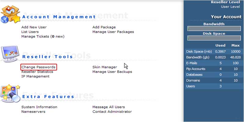 آموزش تغییر رمز اکانت نمایندگی در دایرکت ادمین