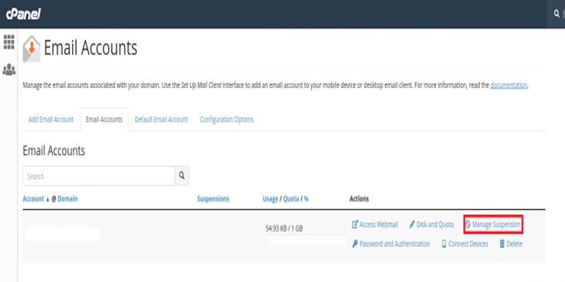 آموزش مدیریت تعلیق اکانت ایمیل در سی پنل