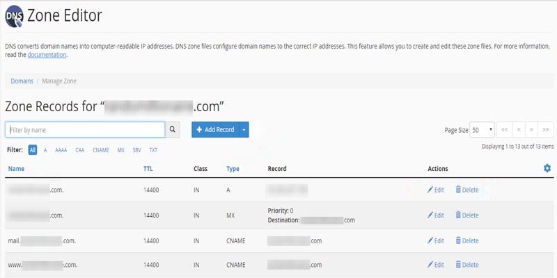 آموزش کار با قسمت Zone Editor در cPanel